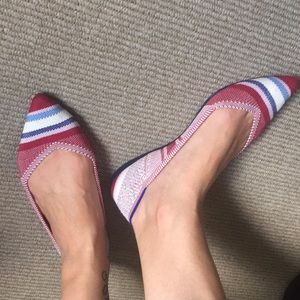 Rothy's Red Varsity Stripe Point Flat size 7.5